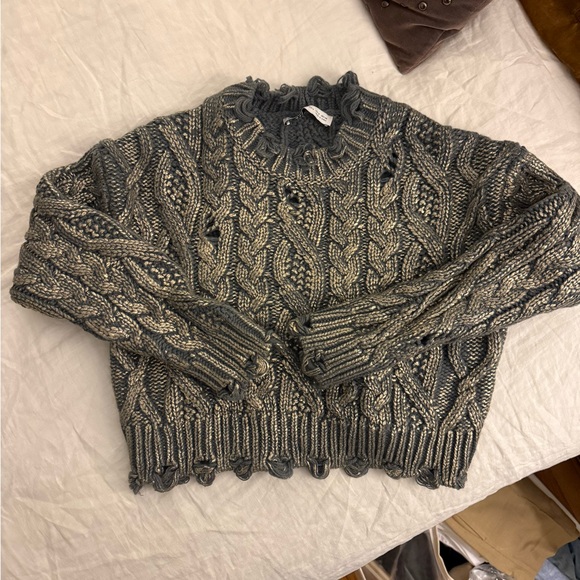 NWOT Zara Distressed Gold Metallic and Gray Cable Knit Sweater - Picture 3 of 6